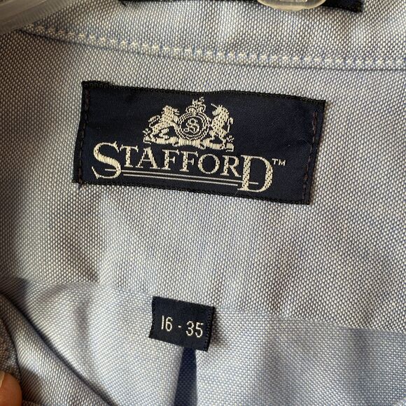 Stafford Size 16-35 Blue Long Sleeve Button Down Shirt Men's - Picture 2 of 9